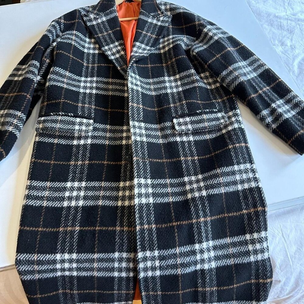Gianni Feraud Oversized Black Plaid Checked Overcoat - Picture 6 of 7